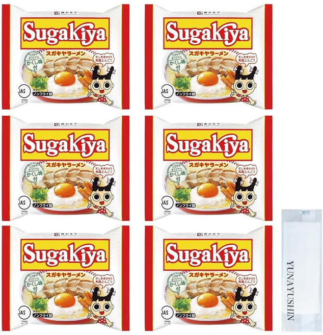 스가키야 즉석 SUGAKIYA 라면 6개 YUNAYUSHIN 손수건 세트 | 나고야 명물 스가키야 라면 몰평한 식감의 후라이면 감칠맛 나는 돼지뼈 베이스 전통의 공중 식 수프, 1개