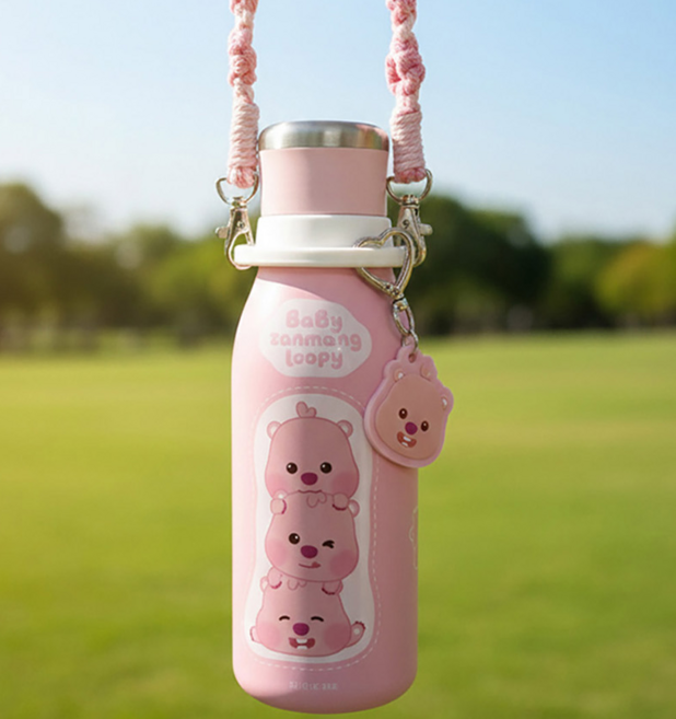잔망루피 보온 보냉 스텐 텀블러500ml 스트랩 키링포함, 1개, 500ml, 핑크