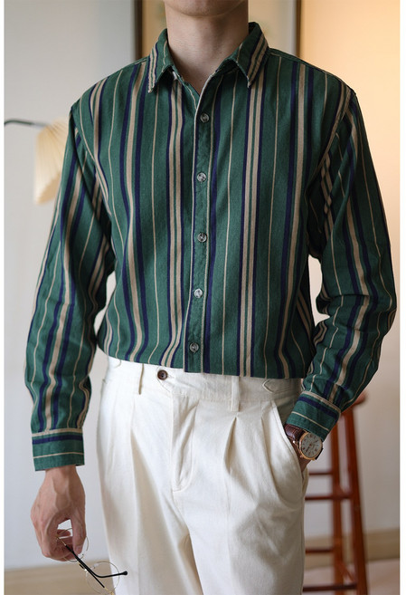 【英倫復古】條紋襯衫 古著襯衫 復古襯衫 長袖襯衫 商務襯衫 休閒襯衫 春秋冬三季 經典百搭 直供品質