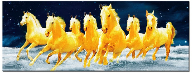 [인메이블] 돈을 부르는 황금말 그림 승진 출세 풍수그림 개업선물 팔마도 칠마도 거실 인테리어 와이드 캔버스 액자, 01.황금칠마도, 캔버스액자