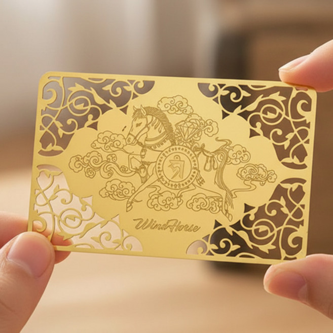 재물복 금전운 선물 소원성취 미니 골드 액막이 행운 부적 황금 말 카드 E610, 1개