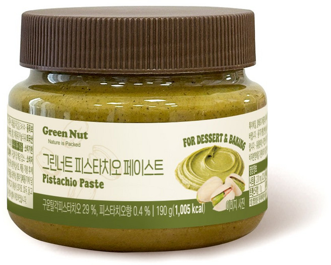 그린너트 피스타치오 페이스트 190g 디저트 베이킹 두쫀쿠 버터 잼, 1개