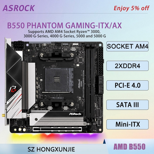 ASROCK B550 PHANTOM GAMING ITX AX ITX 지원 3세대 5600X 라이젠 5900X 5950X 소켓 5500 마더보드 미니 CPU 5800X3D AM4