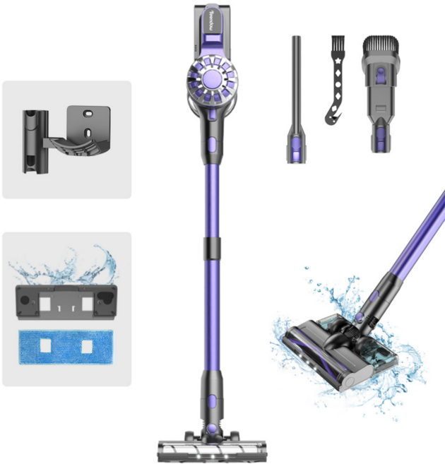 최신형 틴도우 차이슨 무선 청소기 BLDC 흡입력 좋은 진공청소기 +물걸레 기트+다양한 구성품, 퍼플, V07