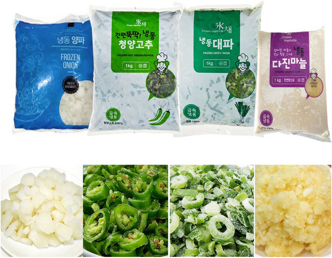 냉동야채 인기채소 냉동대파 다진마늘 청양고추 양파다이스 4종세트, 1세트, 1kg