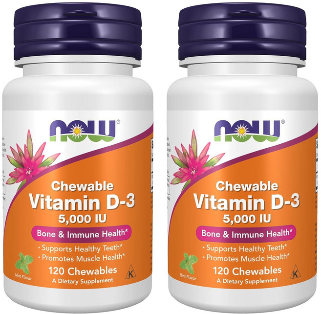 나우푸드 비타민 D-3 5000IU 내추럴 민트 츄어블, 120정, 2개