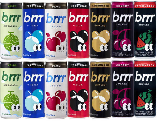 일화 부르르 탄산음료 7종 2개씩 혼합 (부르르멜론+사이다+자두+제로콜라+카페인프리+체리+수박), 14개, 250ml