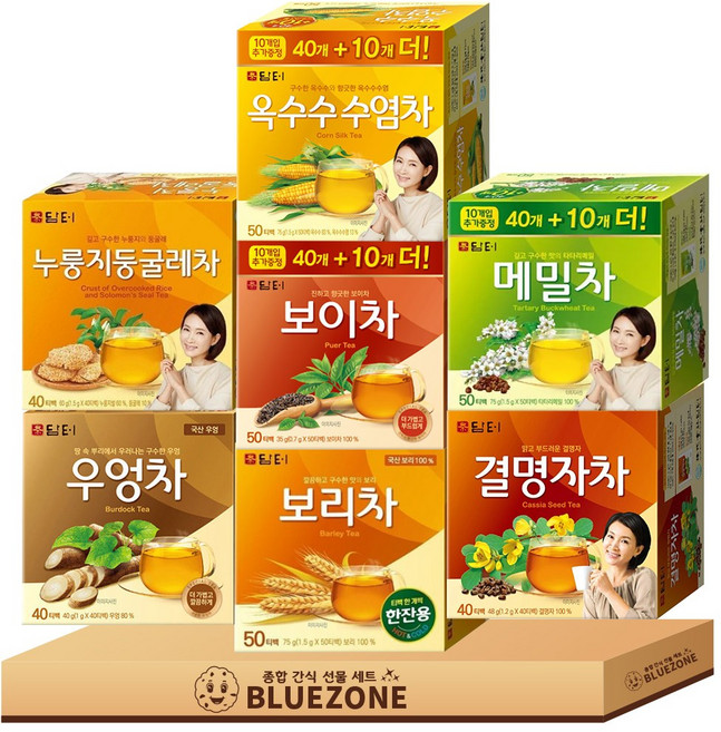 담터 차 세트 누룽지둥글레차40T 옥수수수염차50T 메밀차50T 결명자차40T 보이차50T 우엉차40T 보리차50T, 1개, 40개입, 35g