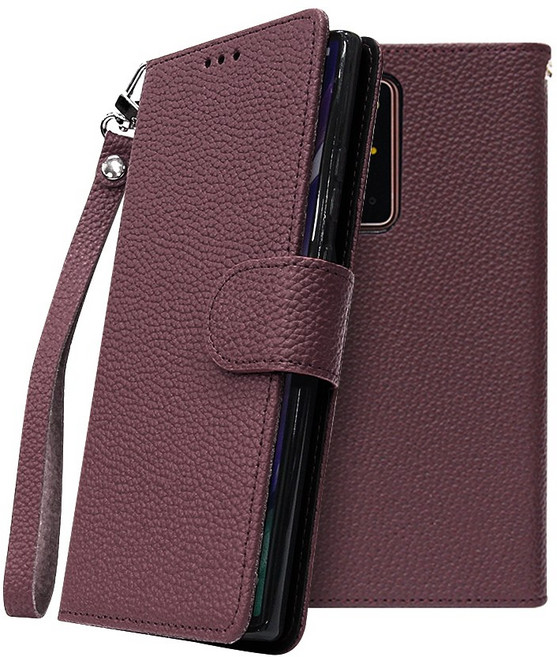 갤럭시A24 A245 카투소 소가죽 국내생산 핸드폰 카드 지폐 수납 지갑형 케이스 + 가죽 손목 줄 스트랩