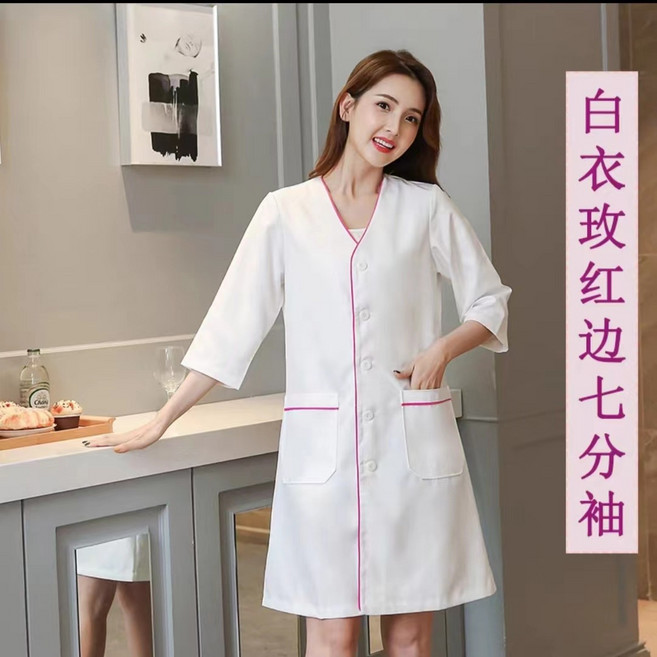 優質皮膚管理工作服白色女短袖韓國紋繡美容師美容院學校工裝冰絲, 1件, XXXL