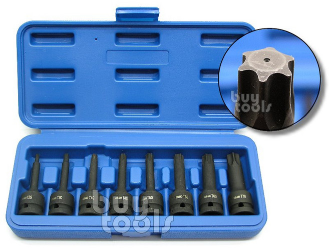 BuyTools 氣動四分六角星型套筒組 T25 T70*8pcs 台灣製造, 1個