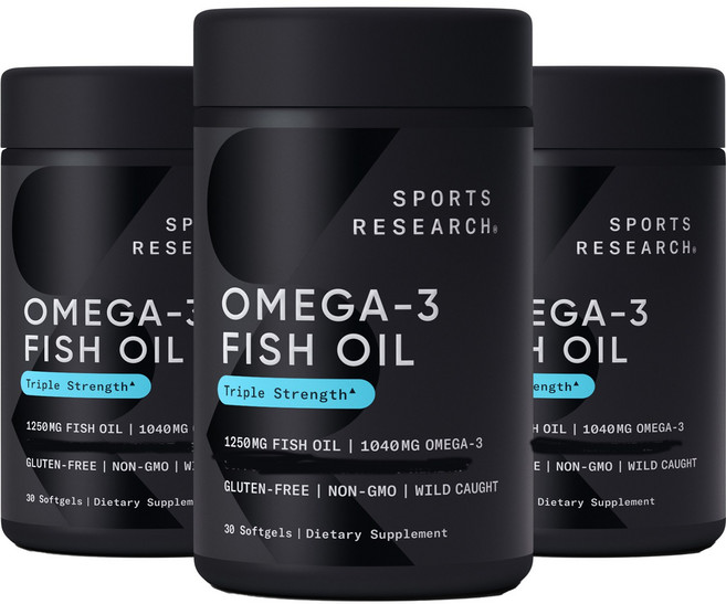 三倍強度Omega-3魚油必需脂肪酸EPA DHA軟膠囊, 30顆, 3罐