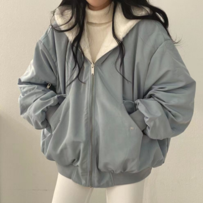 에쉬울프 여성용 밍크퍼 루즈핏 양면 점퍼