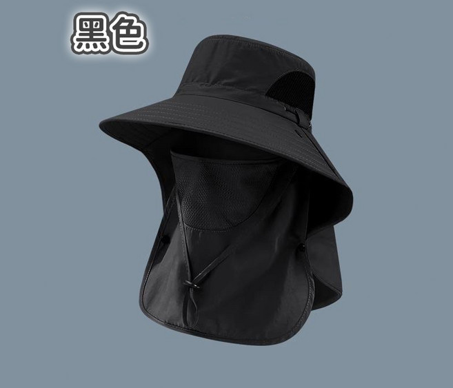 透氣遮陽帽 抗UV登山釣魚帽 男款防曬漁夫帽 附防曬面罩