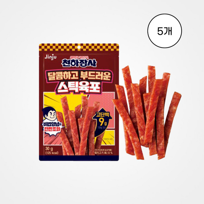 천하장사 달콤하고 부드러운 스틱육포, 5개