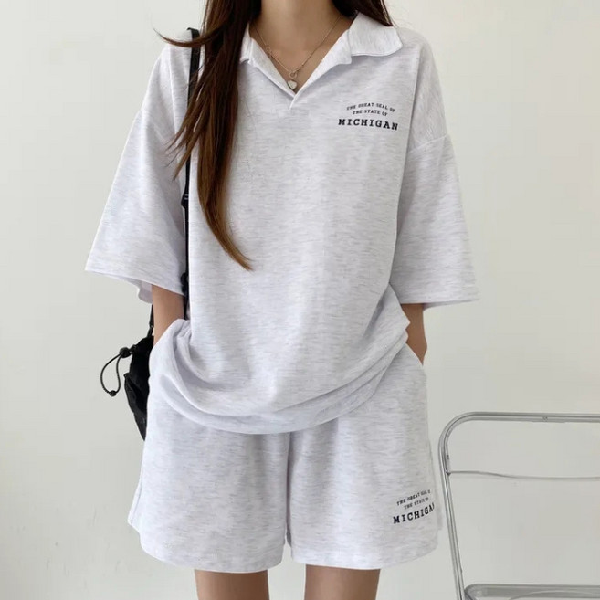 탑트레일 여성 편한 카라넥 반팔 셋업 츄리링 트레이닝세트 가벼운 여름옷 빅사이즈