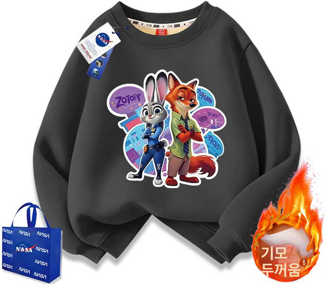 주토피아 맨투맨 티셔츠 주디 추리닝 동물 캐릭터 세트 상하복 기모 바지 겨울, 여우선생 토끼 아가씨 차콜그레이