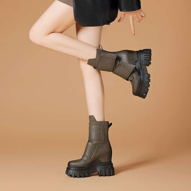 통굽 미들부츠 가보시 가을 키작녀 스웨이드 소가죽 부티 힐 워커 키높이 발편한 겨울