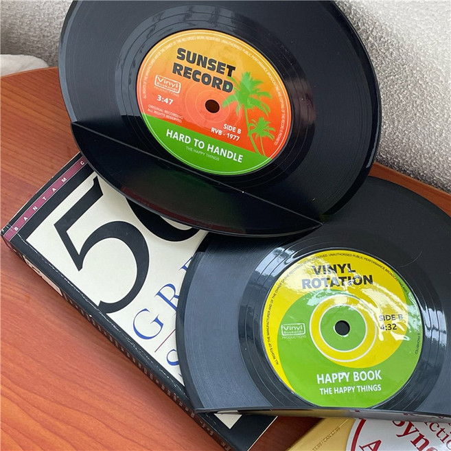 Rubble 빈티지 비닐 CD 북엔드 - 크리 에이 티브 레코드 책장 데스크탑 장식 사무실 파티션 액세서리, Black