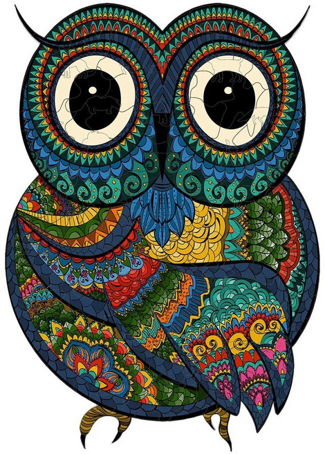 異形動物創意拼圖 曼陀羅立體木質拼圖, 1個, K. 大眼貓頭鷹 動物立體拼圖