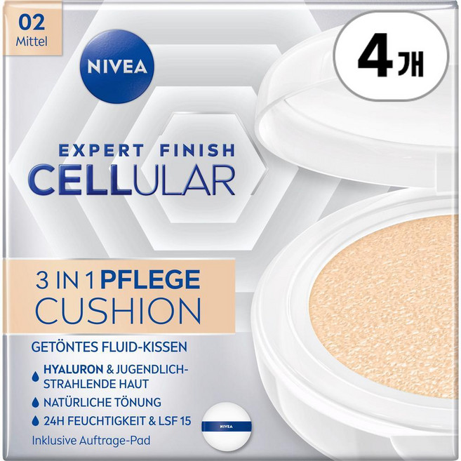 니베아 틴티드 페이셜 플루이드 3-in-1 히알루로닉 애씨드 셀룰러 필러 미디엄 SPF 15 NIVEA Tinted facial fluid 3-in-1 Hyaluronic Acid, 4개, 15g