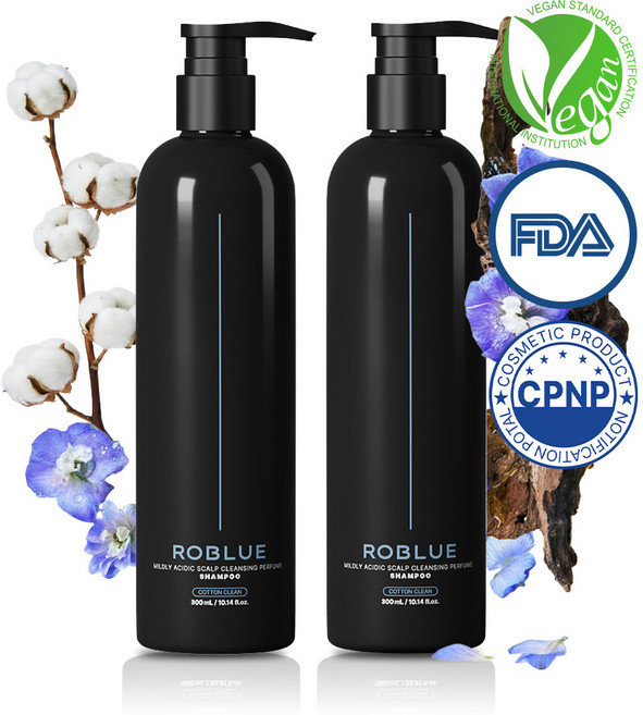 로블루 여성 샴푸 1 위 향기좋은샴푸 비듬 단백질 대용량 샴푸 향수 향기 퍼퓸 약산성샴푸 클린코튼향, 300ml, 2개
