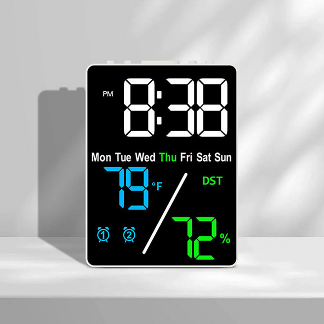 플랜와이 선명한 멀티 캘린더 LED 디지털 탁상시계, 화이트