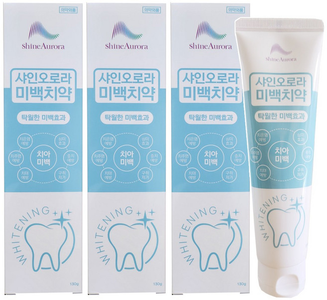 샤인오로라 미백치약 130g 탁월한 미백효과, 3개, 130ml