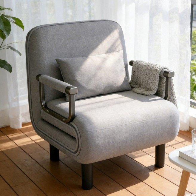 다용도 접이식 소파베드 1인용/2인용 등받이 조절 가능 편안한 거실 침실용 쇼파 침대겸용, 연그레이 80cm