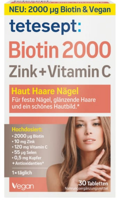 테테셉트 tetesept 비오틴 2000 징크+비타민C 30정 18g, 1개
