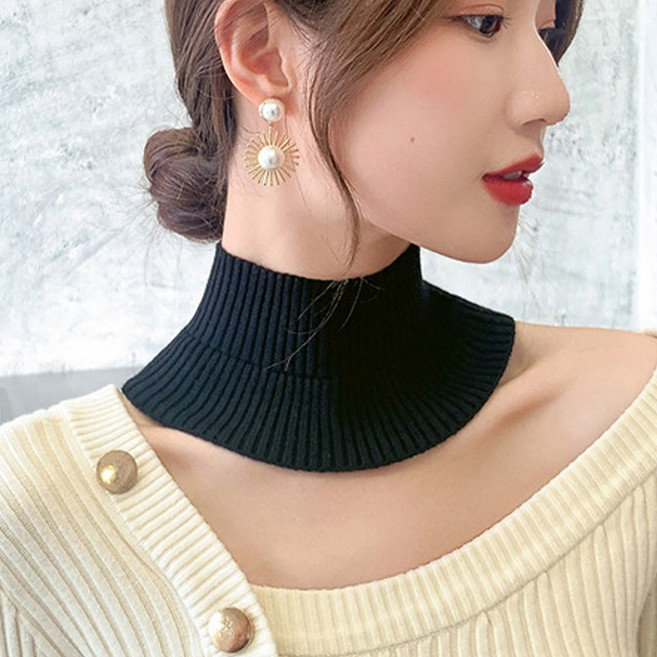 골지 니트 페이크 목폴라 목만있는 넥워머 블랙, 단품