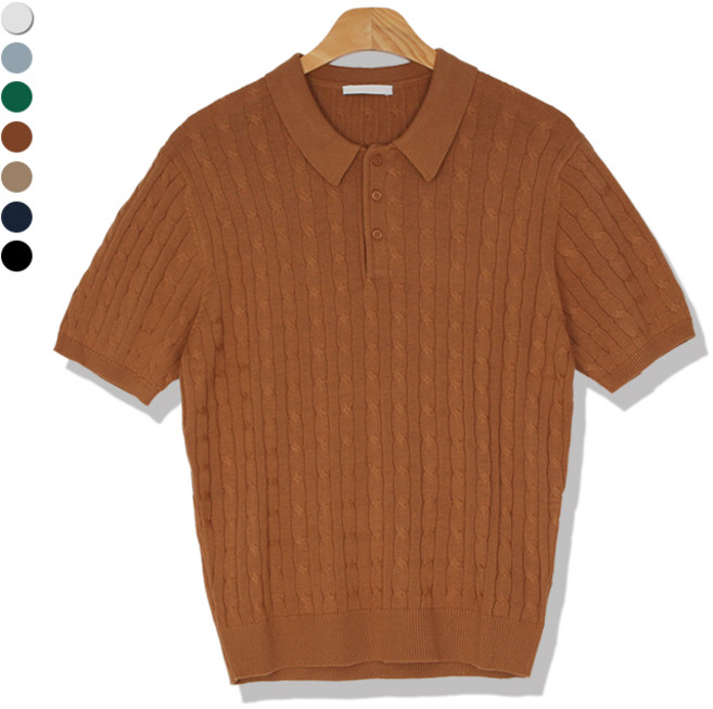 오마보이 남성용 썸머 꽈배기 카라넥 반팔니트