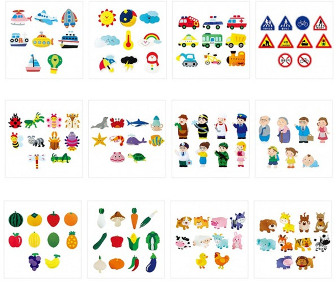 (청양) 펠트 교육자료 모형 (옵션) 펠트완성품 환경 직업 교통 가족 야채 과일 동물 곤충 날씨 배 비행기 강아지 바다 물고기, 야생사파리10종