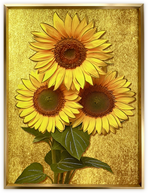 아이뉴 돈 들어오는 금전운 해바라기 그림 벽장식 입체감, 해바라기 꽃 3송이