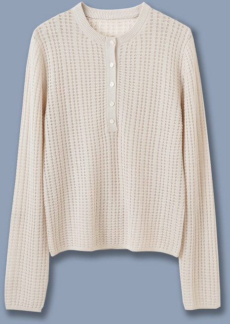 【慵懶老錢風】亨利領針織衫 早春針織衫 鏤空針織衫 慵懶風上衣 法式針織衫 鏤空設計 長袖套頭 早春新款 通勤休閒穿搭