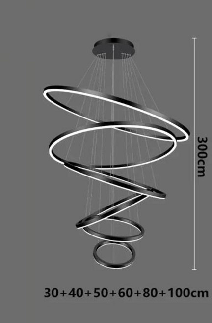 현대 홈 장식 링 샹들리에 거실 연회장 빌라 로프트 홀 펜던트 램프 인테리어 조명 교수형 조명기구, 05 black 6 rings, 01 Neutral li No Remote