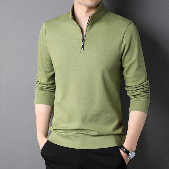 Luspirez 중년 남성 면소재 긴소매 골프티 카라티