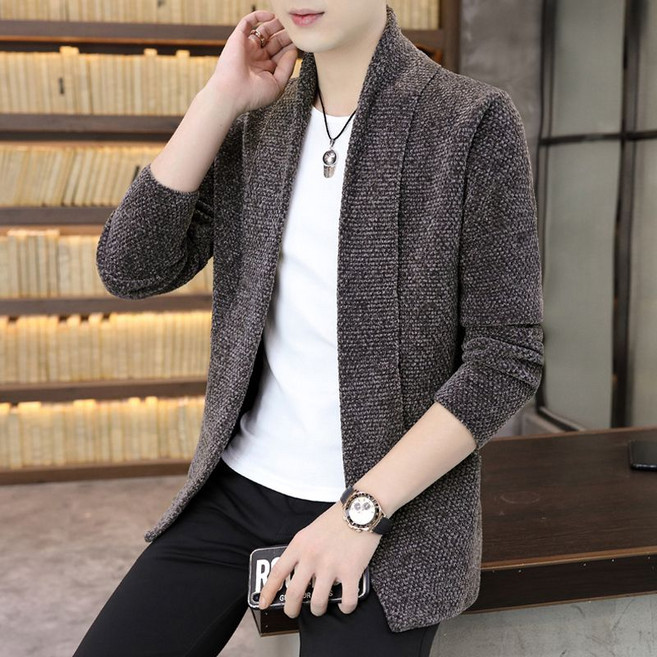 옌츠 남자 도톰 니트 카디건 코트 가을 겨울 슬림 스웨터 코트 24CY6