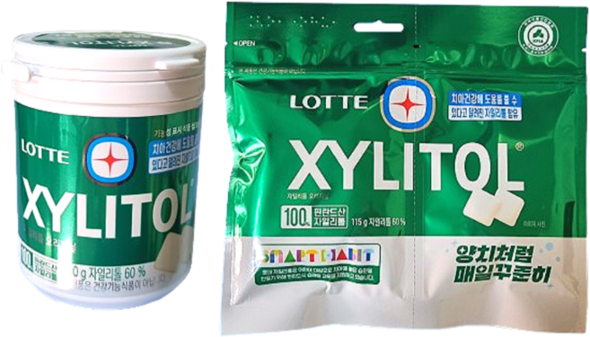 롯데 자일리톨 오리지날 용기 100g 1개+리필 115g 1개, 1세트, 215g