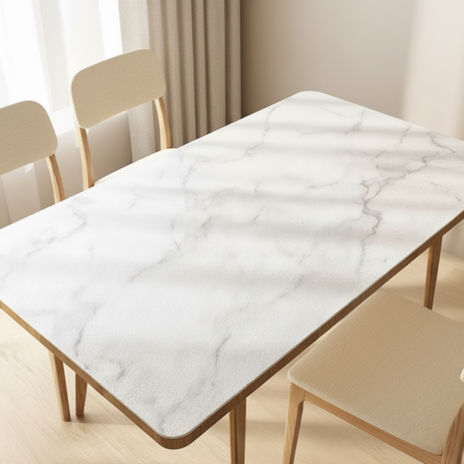 웨일플래닛 가죽 방수 식탁보 스크래치방지, 1개, 140x80cm, 화이트마블패턴