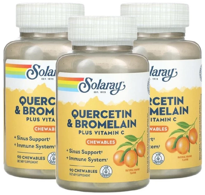 1+1+1 솔라레이 퀘르세틴 브로멜라인 플러스 비타민C 츄어블90정 천연 오렌지 비타민씨 - 쿠팡