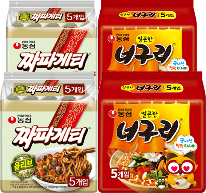 봉지 짜장라면 짜파구리 봉지라면 10봉세트 너구리 10봉 + 짜파게티 기생충라면 너구리라면, 20개