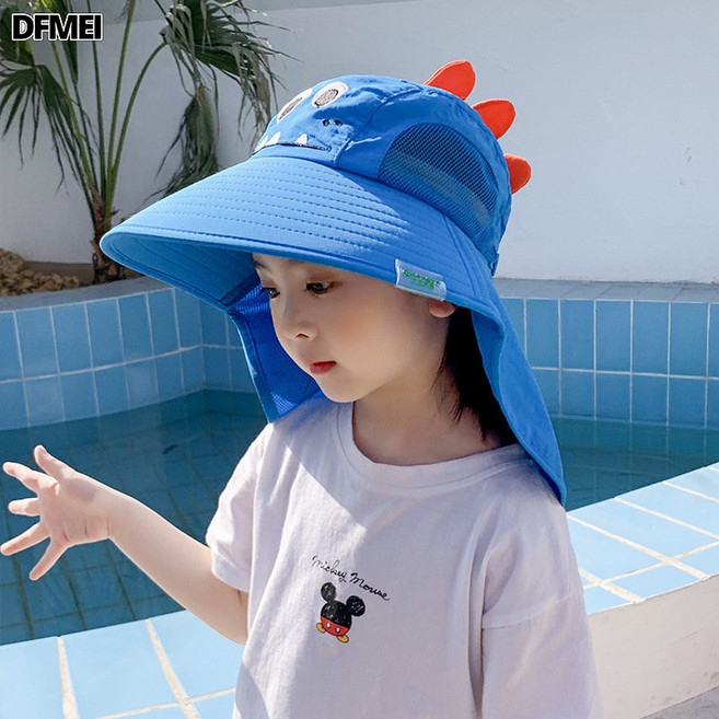 DFMEI 兒童遮陽帽可愛戶外男童太陽帽夏季護頸防曬漁夫帽女童uv帽子