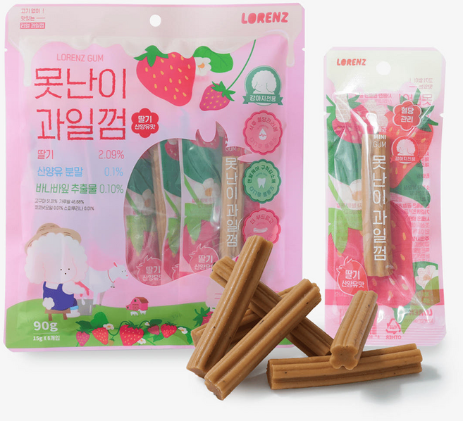 로렌츠 못난이과일껌 강아지 치석 덴탈껌 입냄새제거 개껌, 1개, 90g, 딸기