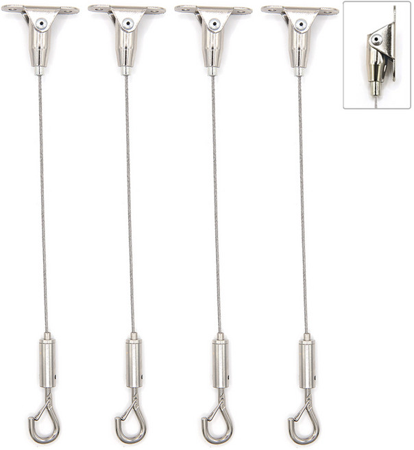 천장 슬림 와이어 경사 액자걸이 소 1m, 4개, 실버