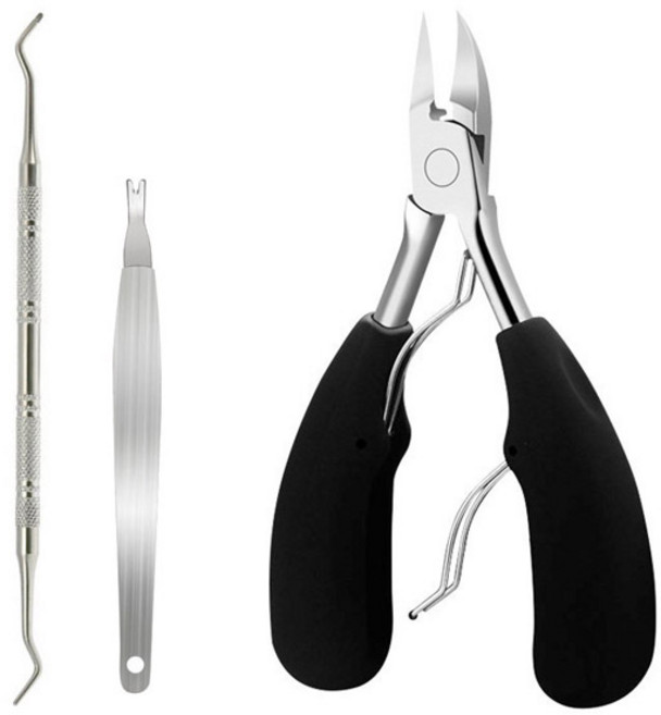 두꺼운 발톱관리 발톱니퍼 3종세트 내성발톱깍이, 1세트, 블랙