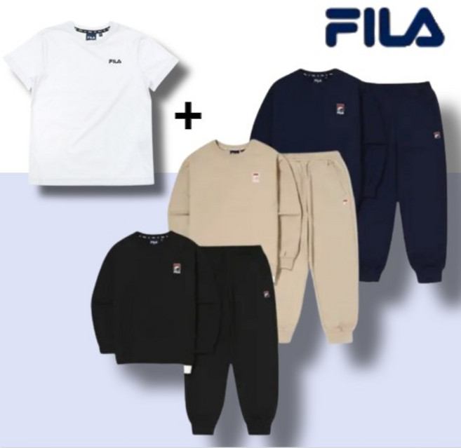 [인기상품/빠른출고] 휠라 FILA 키즈 맨투맨 + 반팔티 + 조거팬츠 세트 트레이닝 데일리 바지 긴팔 남아 여아 아동 초등학생 추천