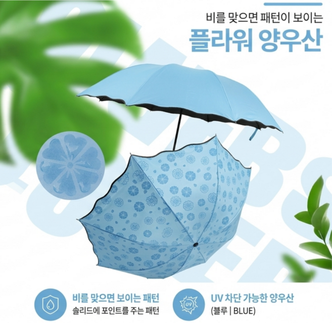 그랑데이 우산 튼튼한 와이드 3단 접이식 플라워 양우산 암막 비에 변하는 우산