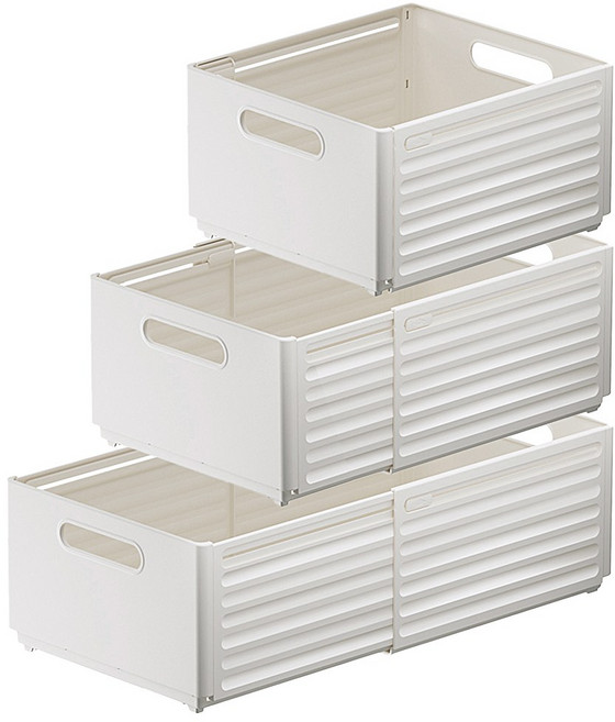 아모란나 다용도 길이조절 주방 수납 정리함, 3개, 화이트