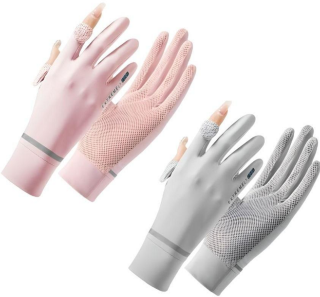 미블룸 여성 아이스 냉감 매쉬 자외선차단 운전 등산 스포츠 다용도 자외선차단 장갑 1+1 세트, 1개, 핑크+그레이